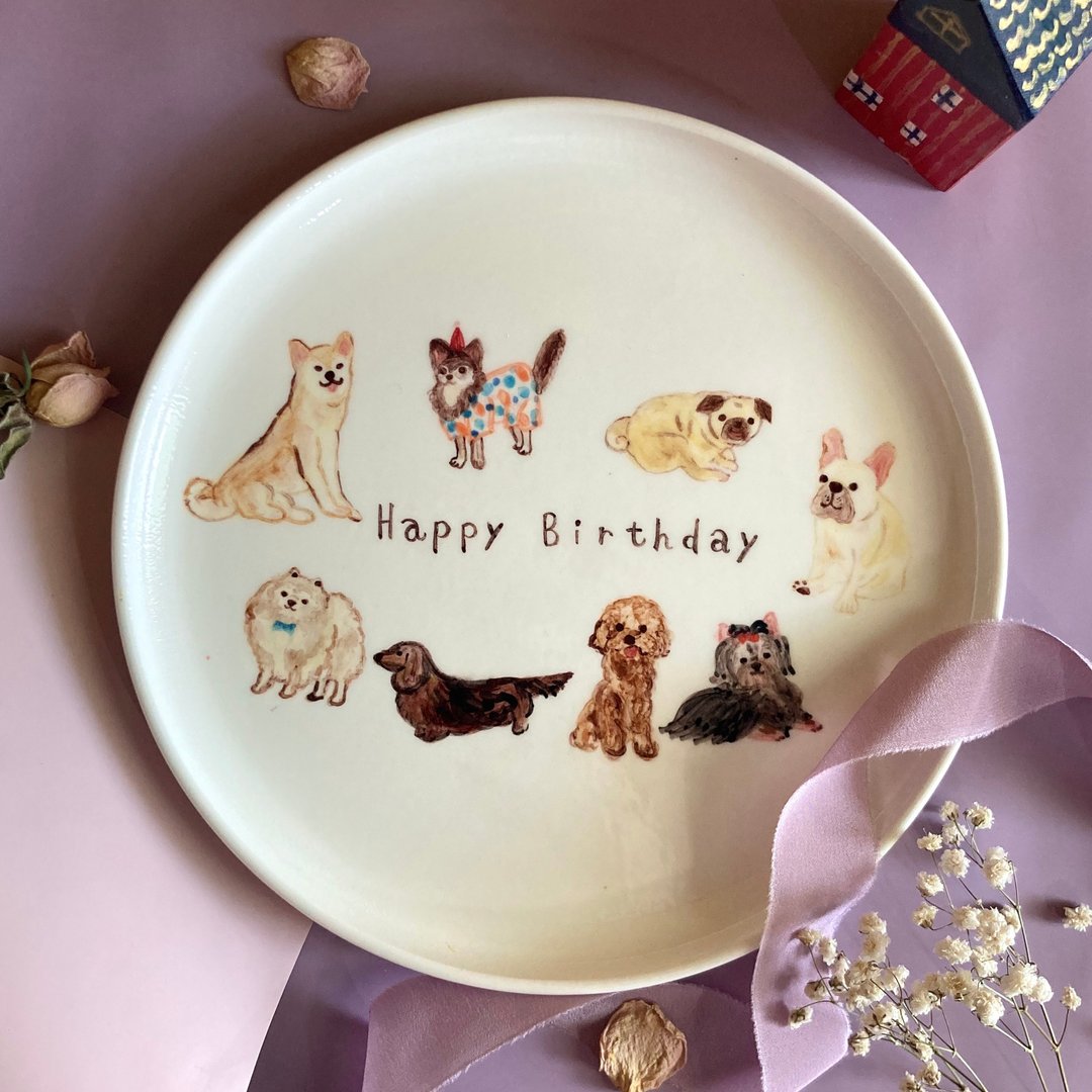 【定制】手绘宠物瓷盘 可爱插画 生日礼物 周年纪念 结婚礼物 - 盘子/餐盘/盘架 - 瓷 白色