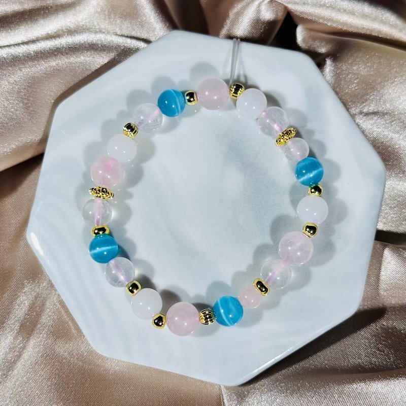 晨曦映蓝水晶手链 粉水晶 爱 直觉 幸福 守护 礼物 送礼 定制化 - 手链/手环 - 水晶 粉红色