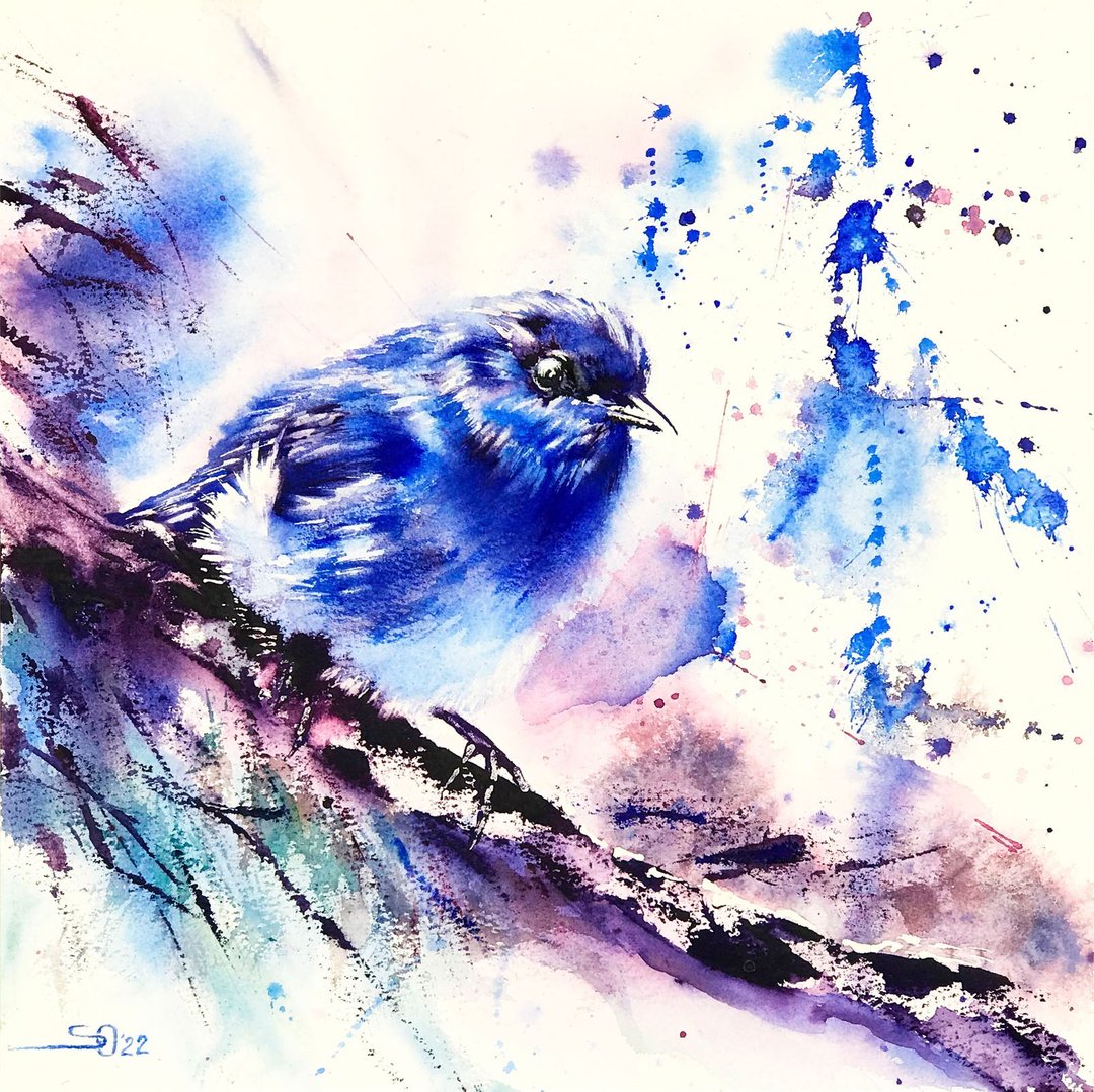Mountain Bluebird Painting Nevada Original Art Nevada State Bird Art Watercolor - 海报/装饰画/版画 - 纸 蓝色
