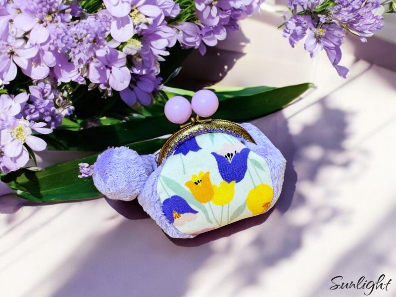 日光小巷手创紫色毛绒绒气质花园拼接二款布立体口金包 - 皮夹/钱包 - 棉．麻 