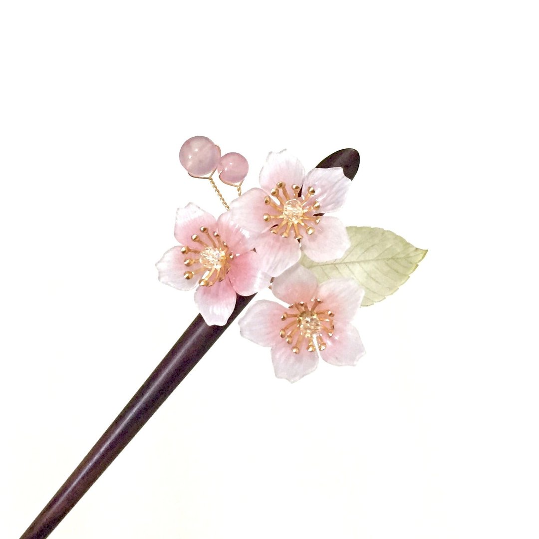 【若桑】春。樱姬III。粉色款。山之樱发簪。树脂樱花木簪。 - 发饰 - 树脂 粉红色