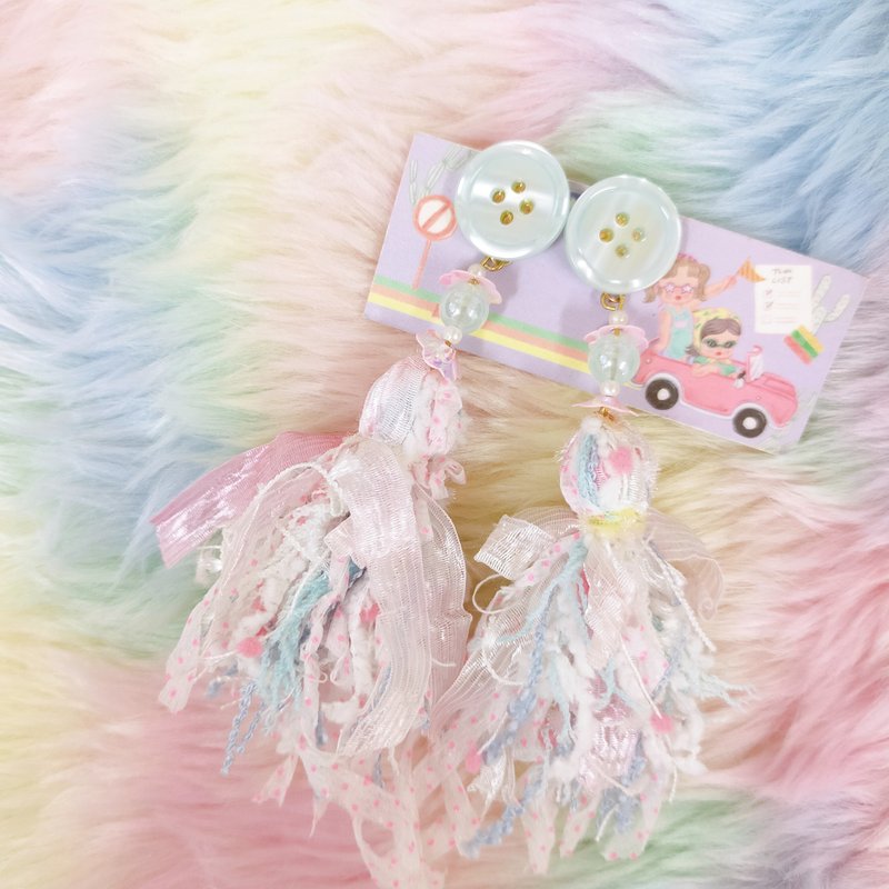 珍珠光感日本糸流苏耳环-蓝色款 - 耳环/耳夹 - 其他人造纤维 