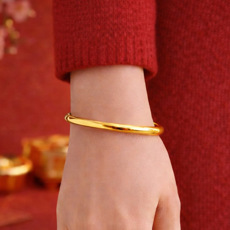 999纯银18K金色手镯|成人手环亮面素面|可调整大小 - 手链/手环 - 纯银 金色