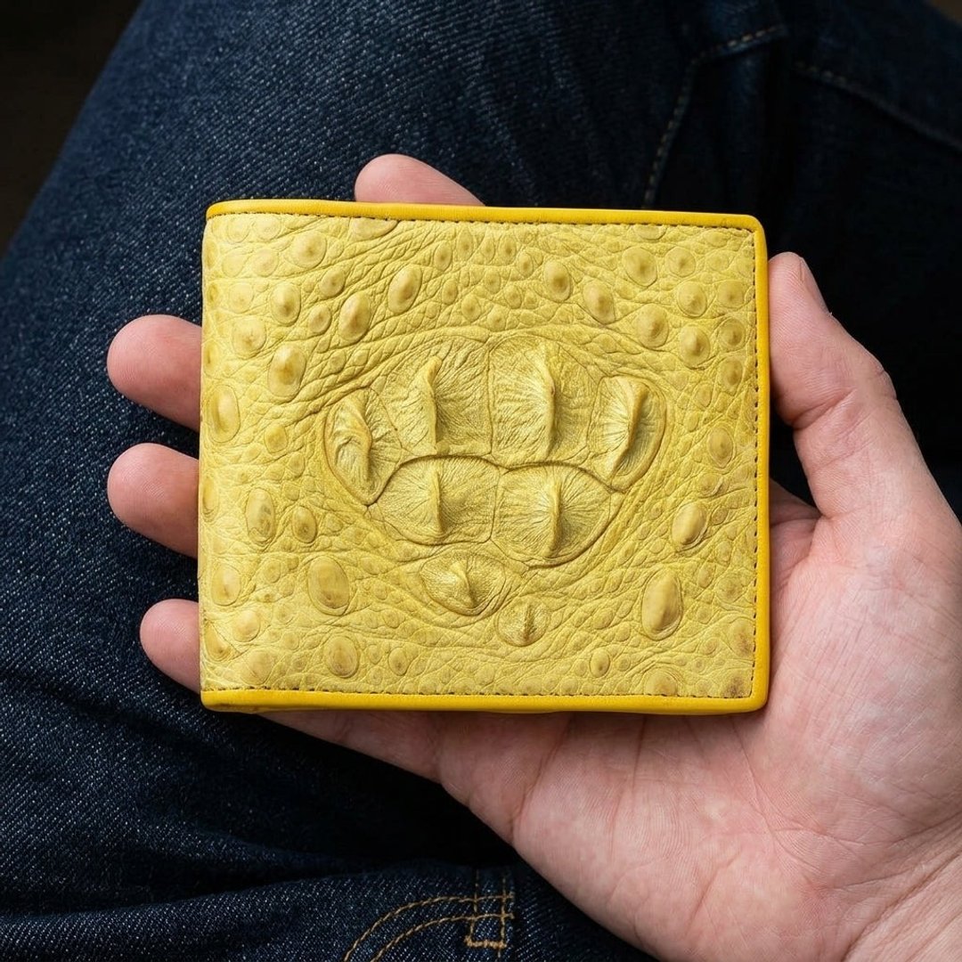 黄色鳄鱼骨背皮对折短款钱包 - 皮夹/钱包 - 真皮 黄色