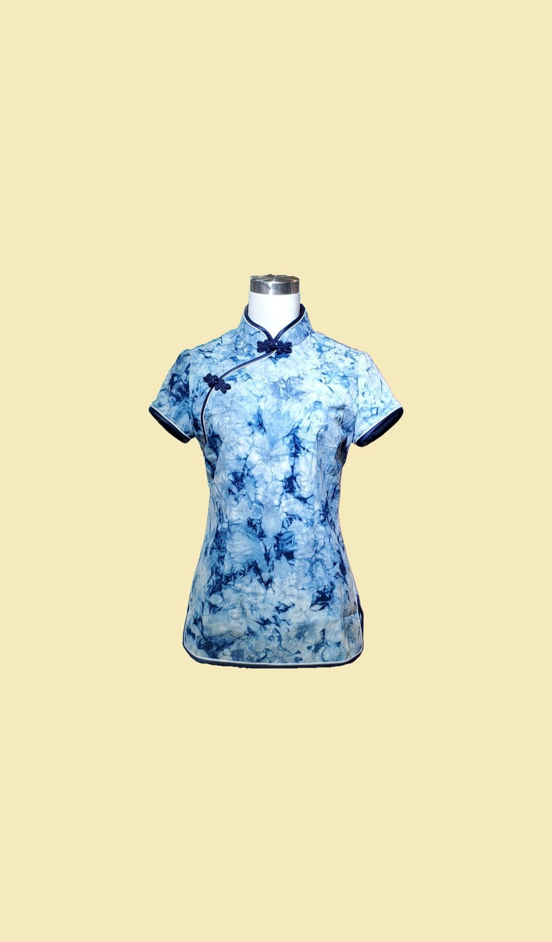 VINTAGE 悦裳 港式 复古旗袍 春装 华服 连身裙 扎染旗袍款上衣 - 女装上衣 - 棉 蓝色