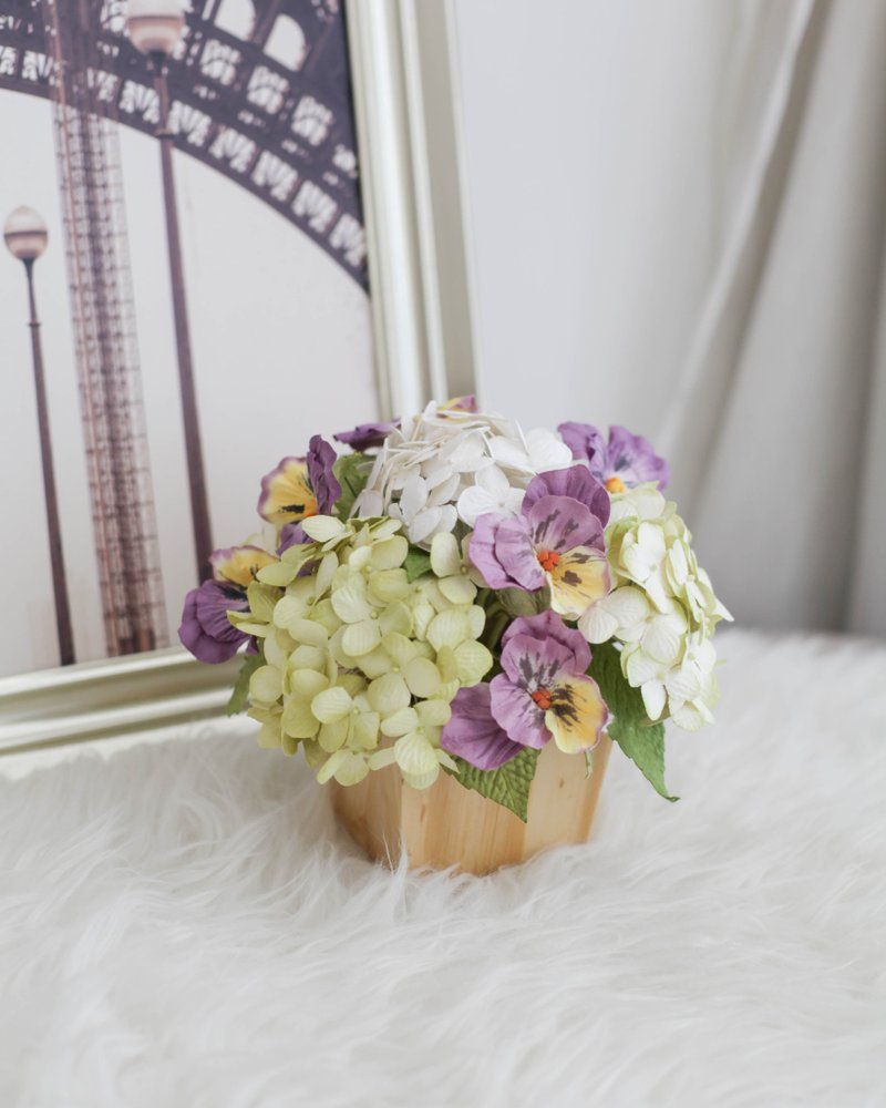 PANSY PURPLE - Wooden Table Flower Pot - 香薰/精油/线香 - 纸 绿色
