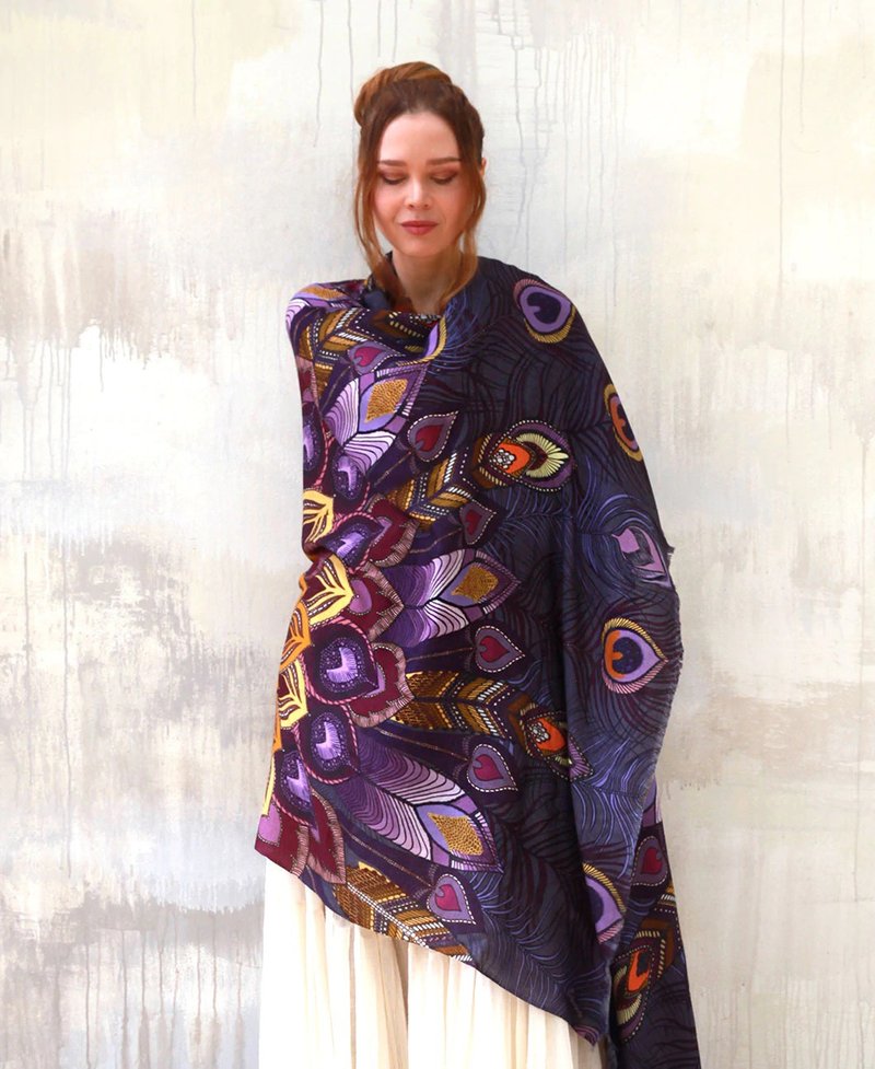 PURPLE PEACOCK SHAWL - 丝巾 - 棉．麻 