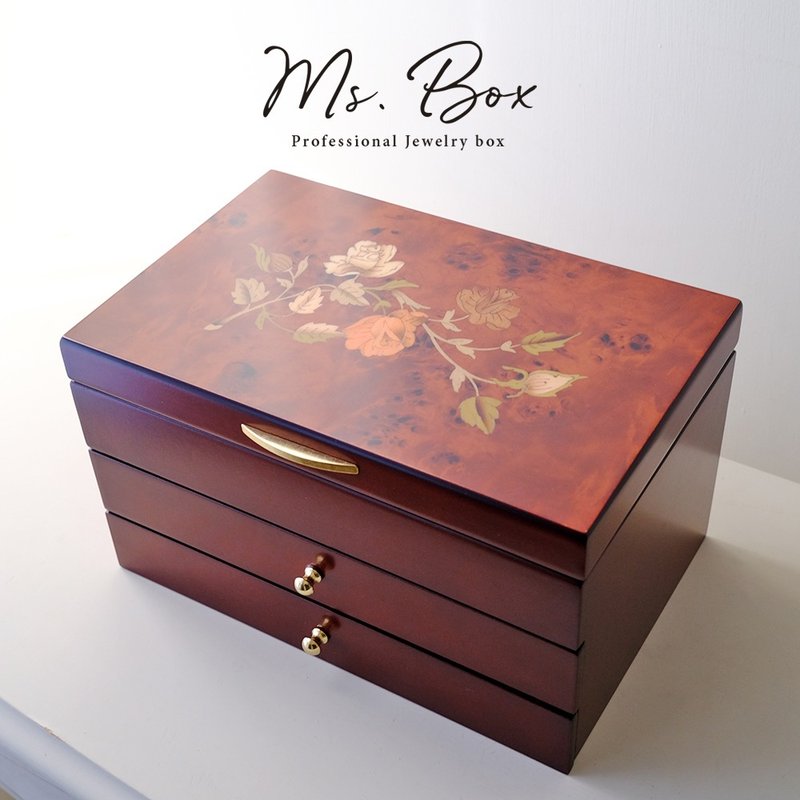 【Ms. box 箱子小姐】英式古典风格木制珠宝盒/饰品盒(胡桃木拼花 - 收纳用品 - 木头 咖啡色
