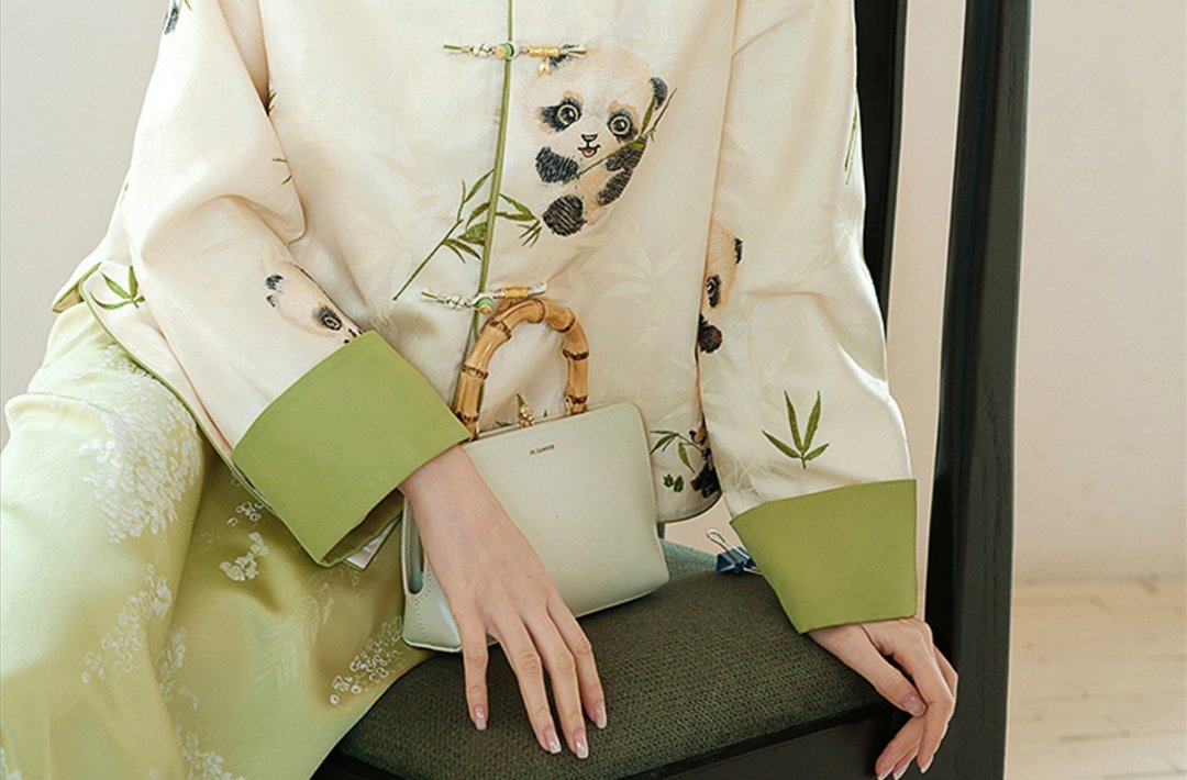 新中式复古中国风 绣花圆领撞色茶服 上衣/半裙 - 女装上衣 - 其他材质 绿色