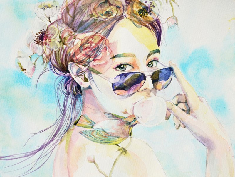 虎斑羊-单人/A4尺寸/手绘人像定制画/水彩/友情纪念/生日礼物 - 订制画像 - 纸 