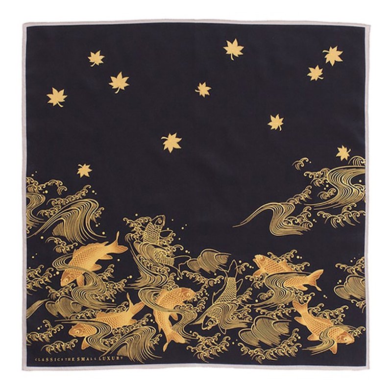 河原园锦鲤黑能手帕 45 x 45 厘米 100% 棉 日本制造 礼品 - 手帕/方巾 - 棉．麻 黑色
