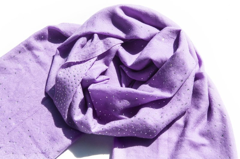 喀什米尔Cashmere 水钻羊绒围巾 纯羊毛围巾披巾 戒指绒披肩-星空 - 围巾/披肩 - 羊毛 紫色
