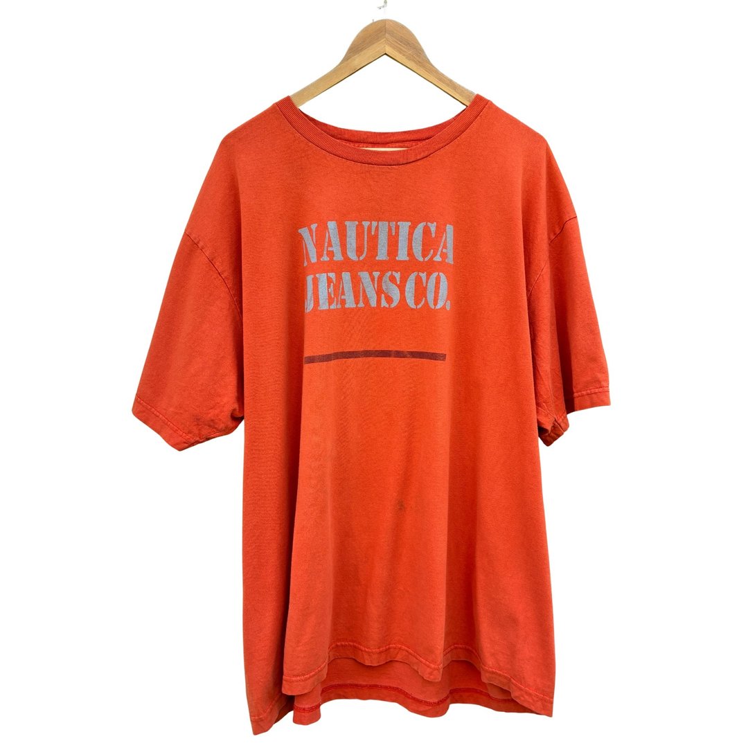 复古 90 年代 Nautica Jeans Company 橘色纯棉 T 恤 - 男装上衣/T 恤 - 棉 橘色