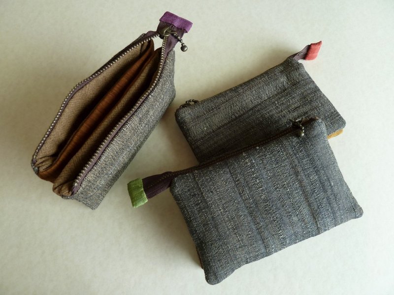 植物染三层零钱袋 - 零钱包 - 棉．麻 多色
