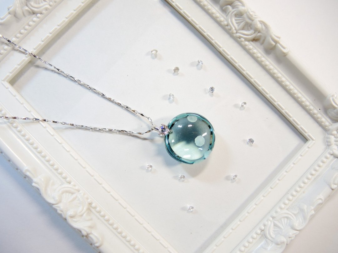 《Ice Crystal 冰晶》海蓝琉璃雅致项链-圣洁满月-N8 - 项链 - 宝石 蓝色