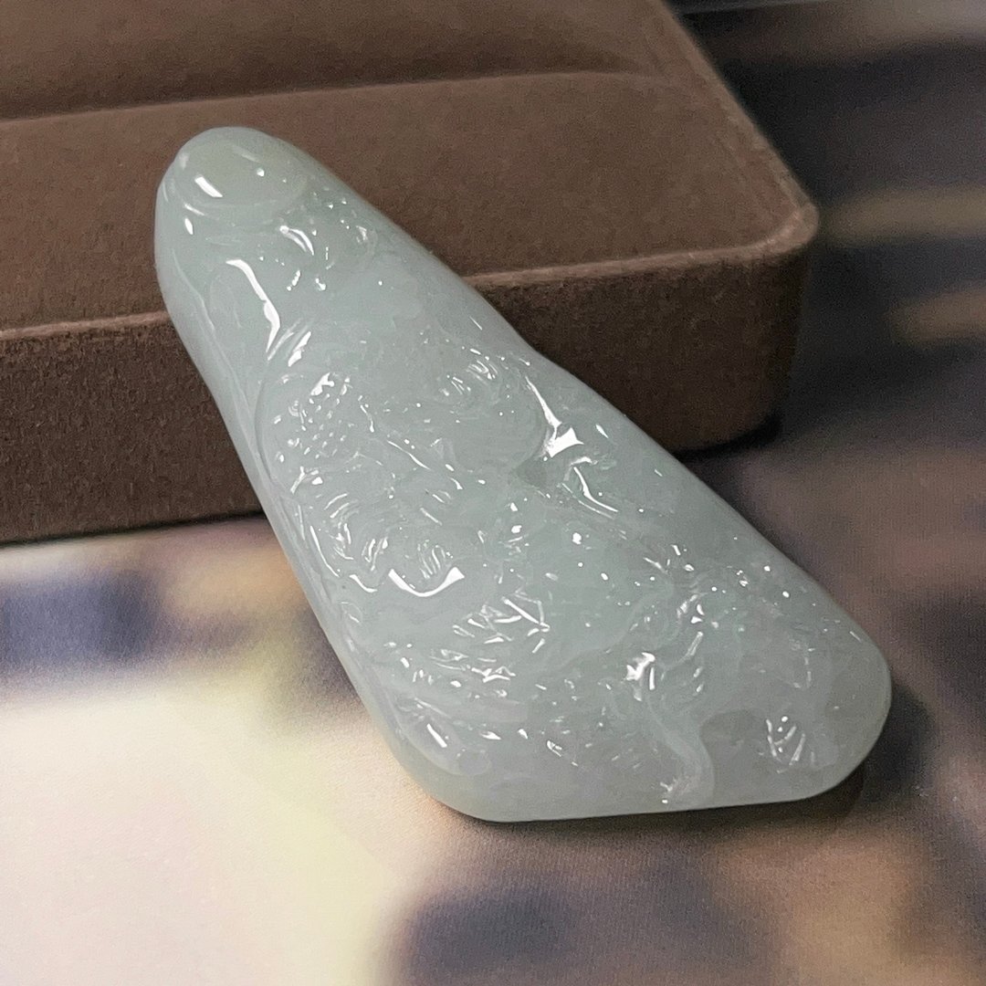 冰种翡翠古龙牌 | 天然缅甸A货翡翠 | 送礼 - 吊饰 - 玉石 透明