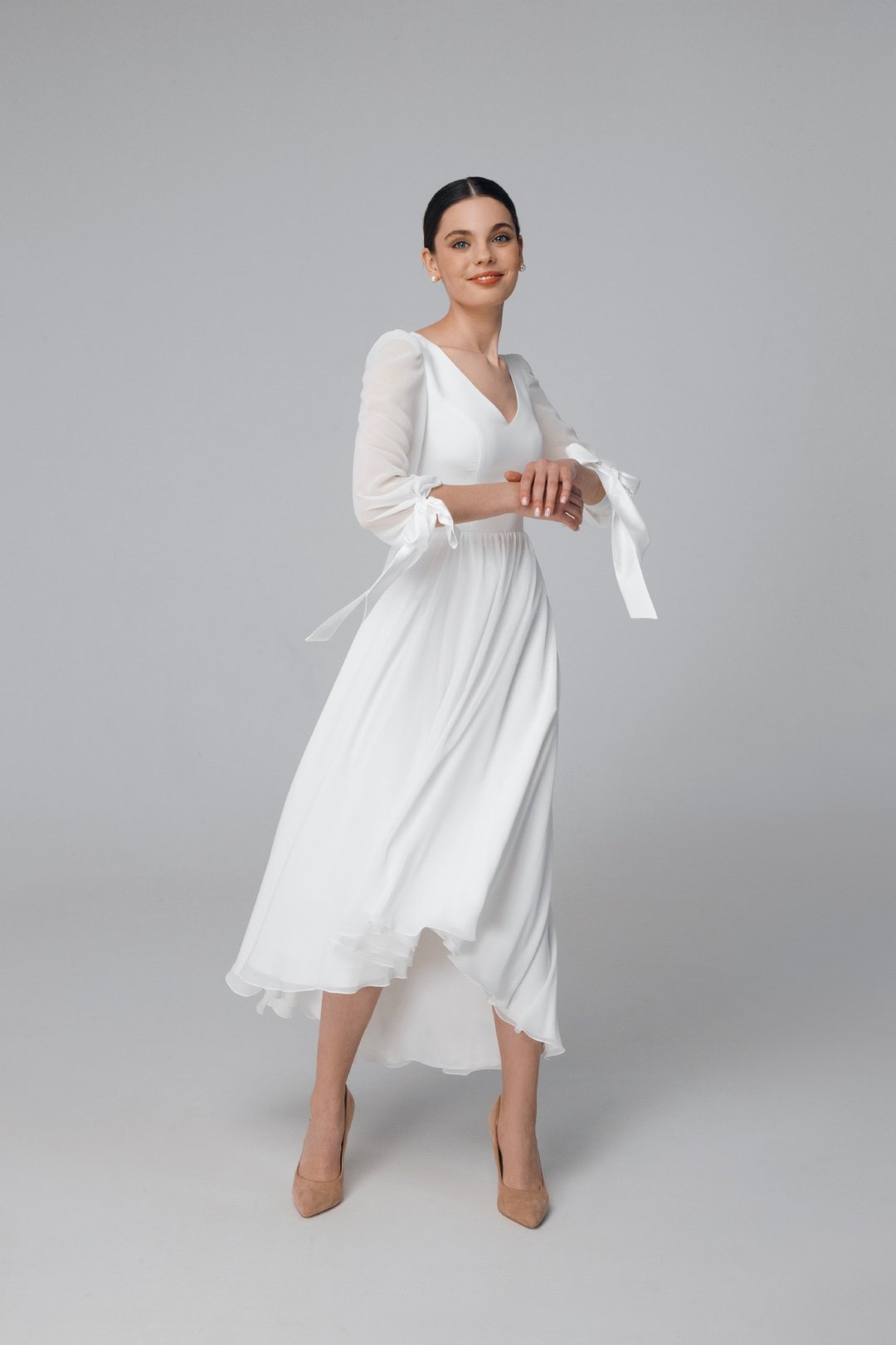 Simple civil wedding dress, high low bridal dress, reception dress | Dorotea - 晚装/礼服 - 其他材质 