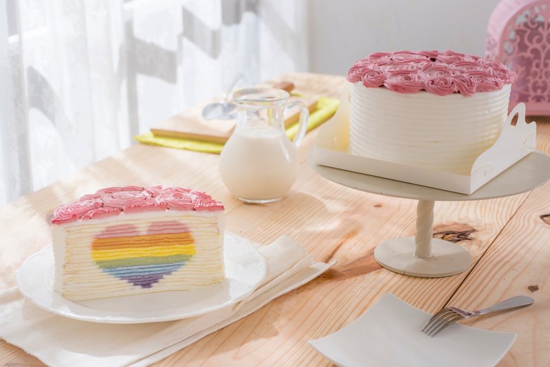 御见彩虹藏心千层~粉红玫瑰 - 蛋糕/甜点 - 新鲜食材 多色