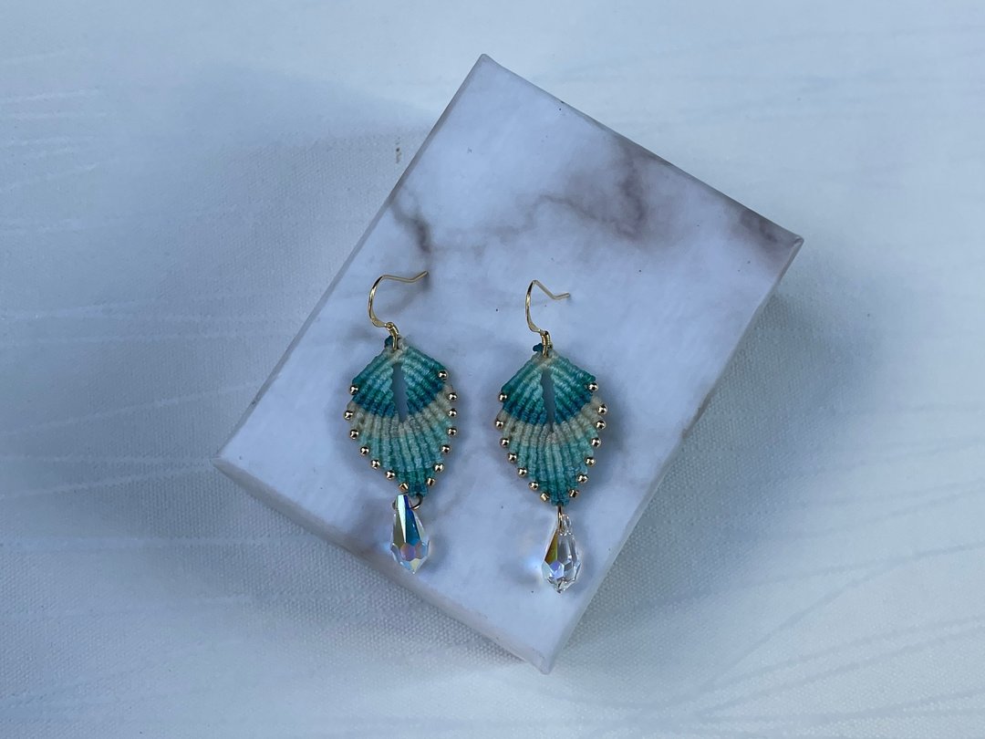 220365 Macrame 南美蜡线 Swarovski  耳环 - 耳环/耳夹 - 半宝石 绿色
