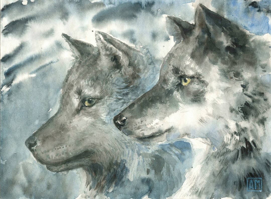 Cool wolf artwork hand painted Watercolor painting on paper - 墙贴/壁贴 - 其他材质 