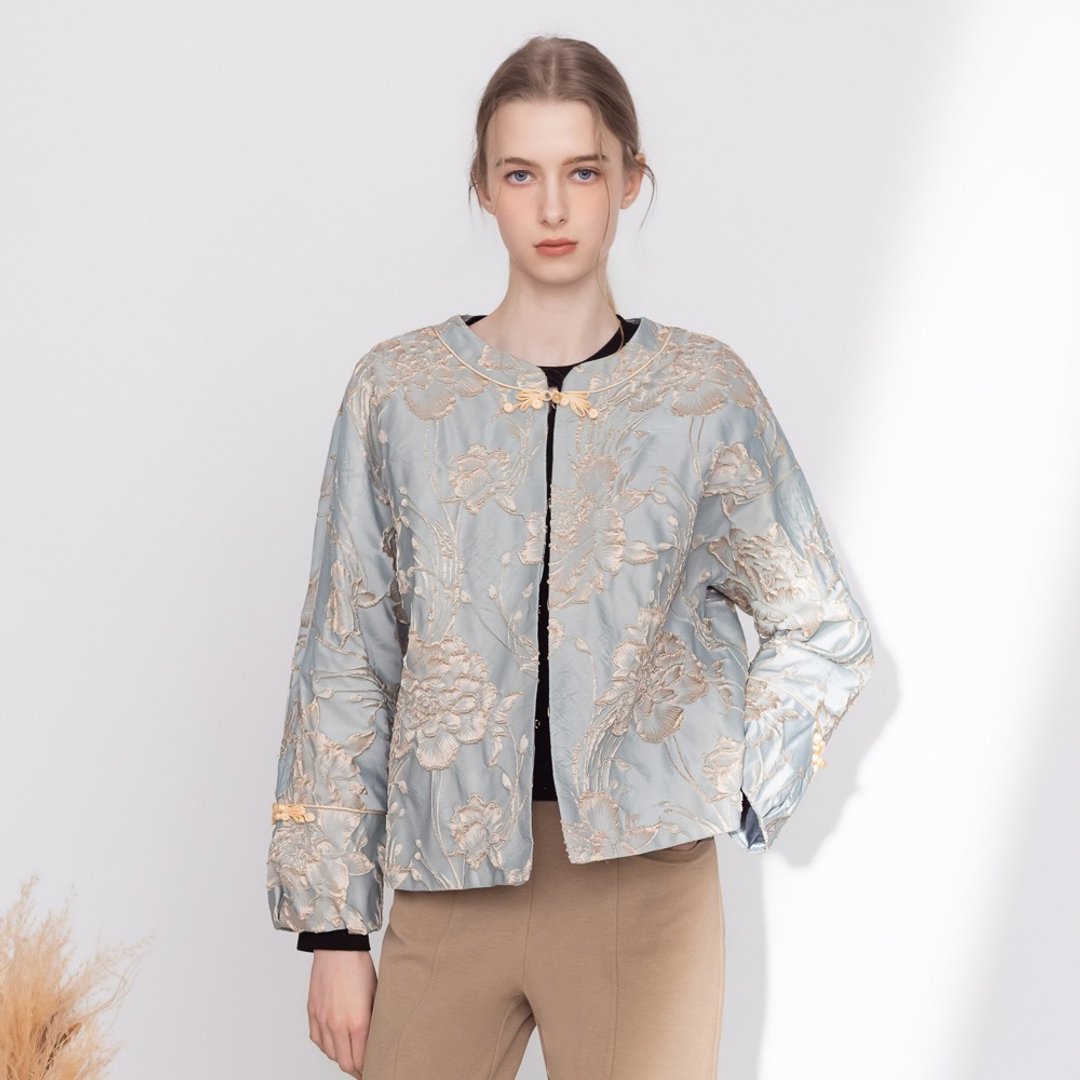 【MEDUSA】新中式雾蓝盘扣罩衫外套 (M-XL) | 新中式外套 铺棉外套 - 女装休闲/机能外套 - 聚酯纤维 绿色