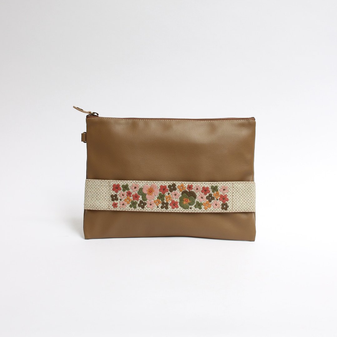 Pansy embroidery · handbag - 公文包/医生包 - 聚酯纤维 咖啡色