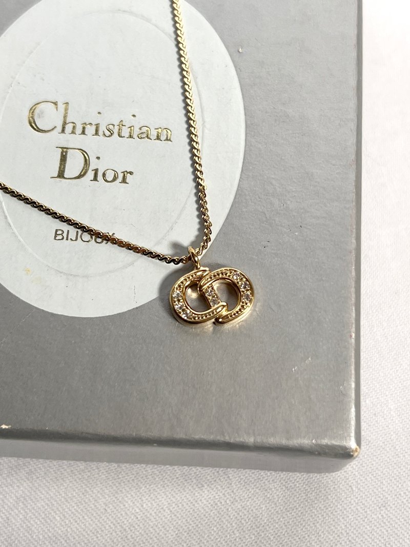 Dior绝版稀有金色CD水钻吊坠颈项链 原装盒吊牌 日本中古二手 - 项链 - 其他材质 金色