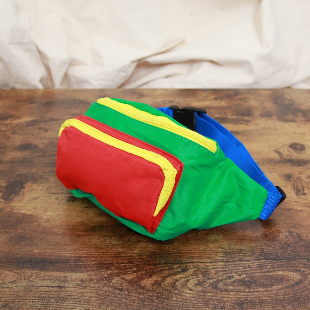 Back to Green:: 经典腰包 绿红蓝拼接 B-04 vintage bag - 侧背包/斜挎包 - 棉 