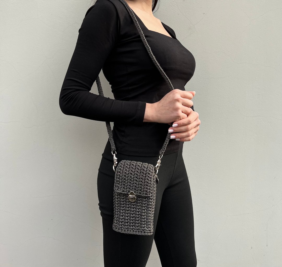 Grey Phone Bag, Summer Crossbody, Backpack, Phone Case, Small Bag - 侧背包/斜挎包 - 其他材质 灰色