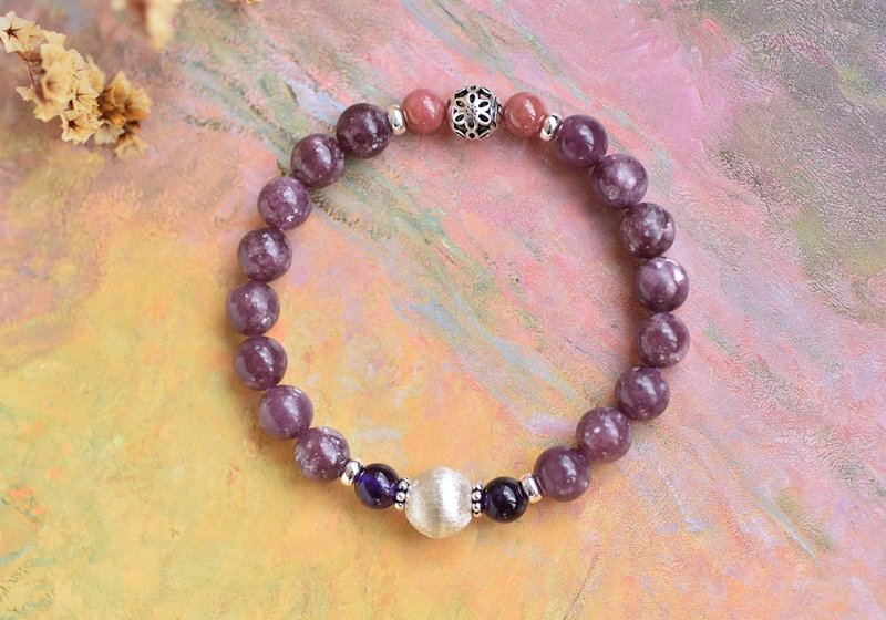 闪耀锂云母+玫瑰石+紫水晶纯银水晶手链 - 手链/手环 - 水晶 紫色