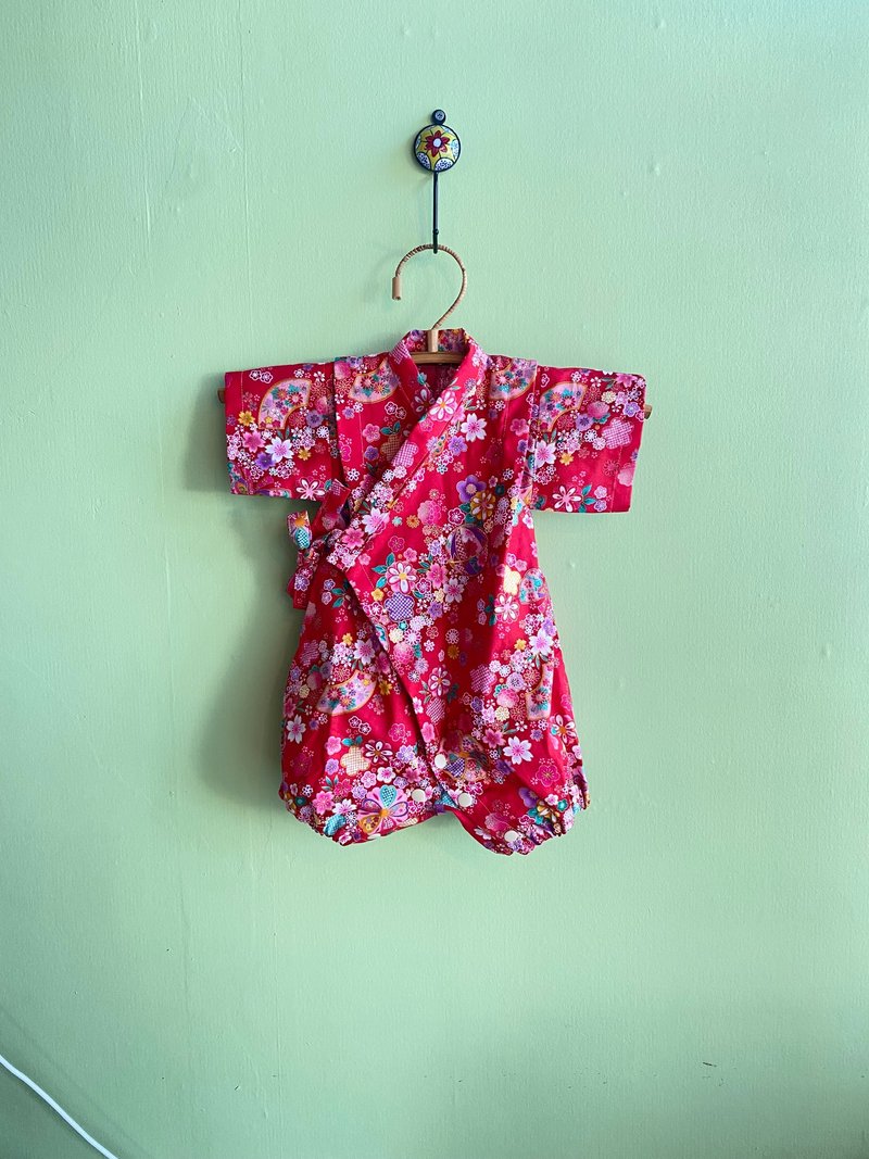 婴儿甚平 日式婴儿甚平 80cm - 满月礼盒 - 棉．麻 红色