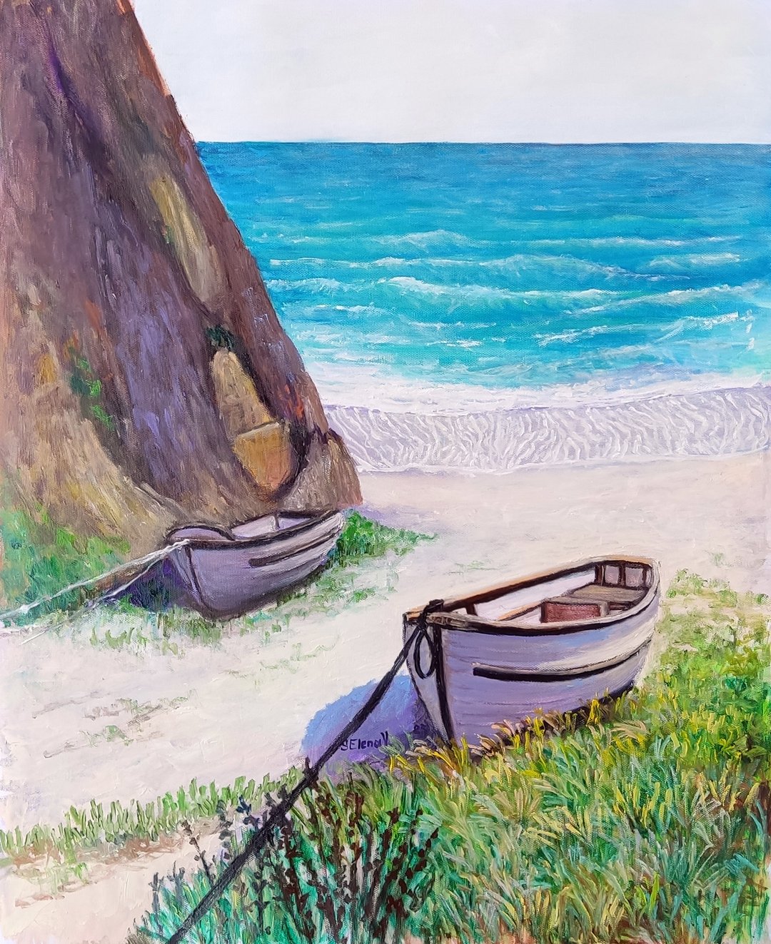 原创手工油画帆布卷装热带海滩海洋沙艺术加州艺术品精美海岸墙艺 - 墙贴/壁贴 - 其他材质 蓝色
