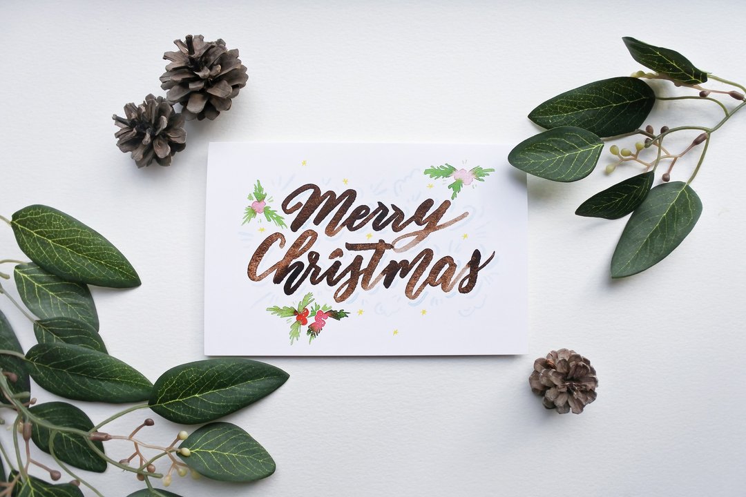 圣诞节快乐Merry Christmas(英文书法圣诞卡片) - 卡片/明信片 - 纸 咖啡色