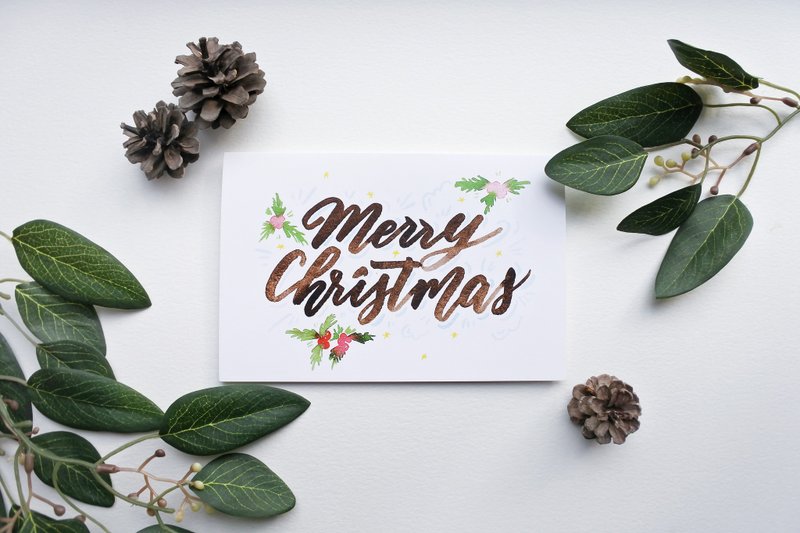 圣诞节快乐Merry Christmas(英文书法圣诞卡片) - 卡片/明信片 - 纸 咖啡色
