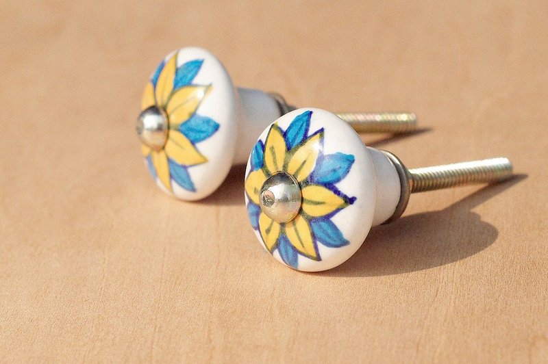 英式复古手绘陶瓷手把/陶瓷门把/陶瓷窗户门把/工业风门把-花一对 - 花瓶/陶器 - 陶 多色