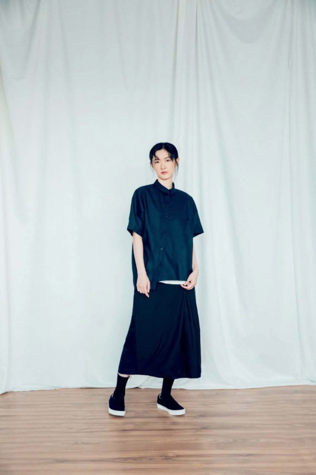 无垠维度 单片斜扣裤裙 (黑/灰) Organic Cotton & Recycle - 中性裤装 - 棉 黑色
