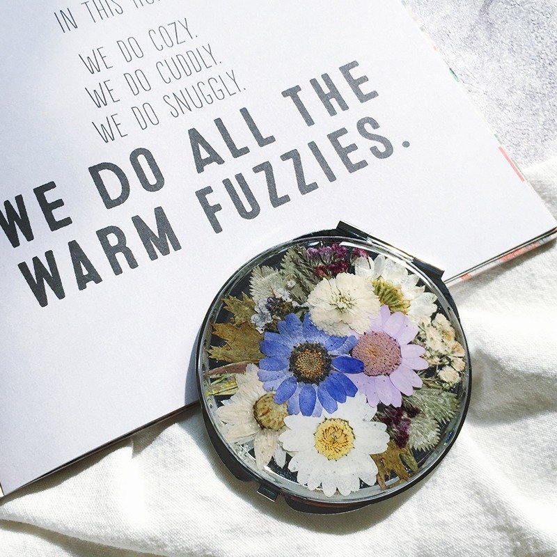 |Souvenirs|原创纯手工真花冷色系押花镜子双面折叠化妆镜 - 彩妆刷具/镜子/梳子 - 植物．花 蓝色