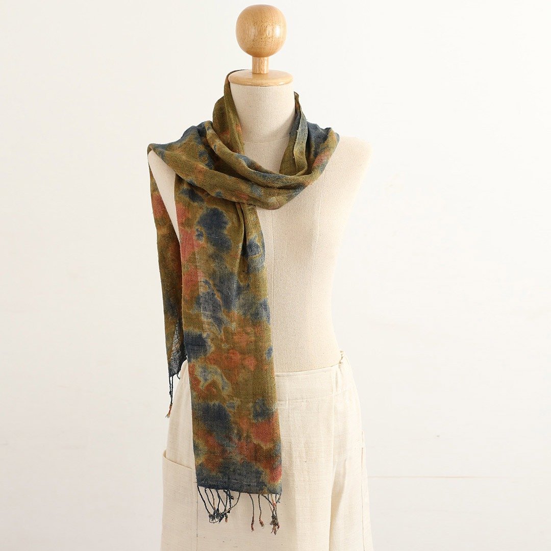 Silk Multiple Tie Dyed Scarf , Brown, Golden Brown - 丝巾 - 丝．绢 多色