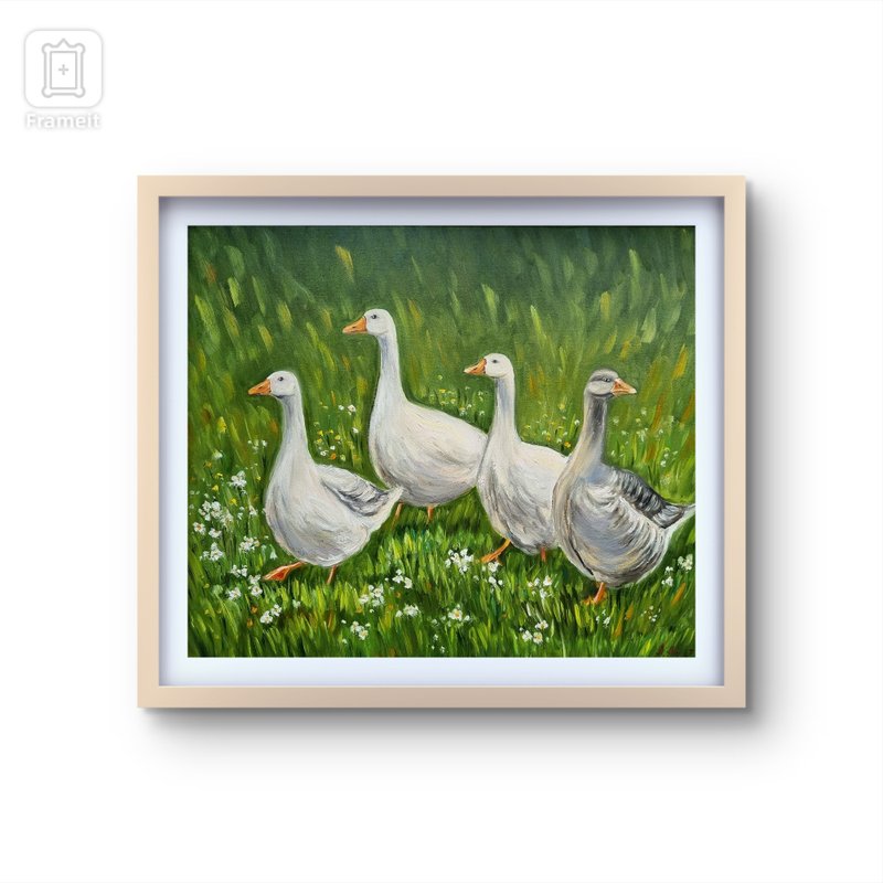 鸭子油画原创艺术鹅艺术品雀墙艺术 - 墙贴/壁贴 - 棉．麻 绿色