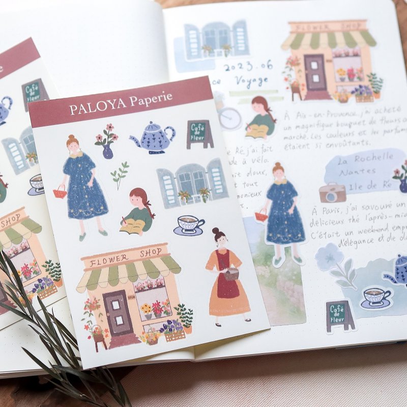 【小花园女孩日常】手帐装饰贴纸 A6图鉴贴纸 - 贴纸 - 纸 粉红色