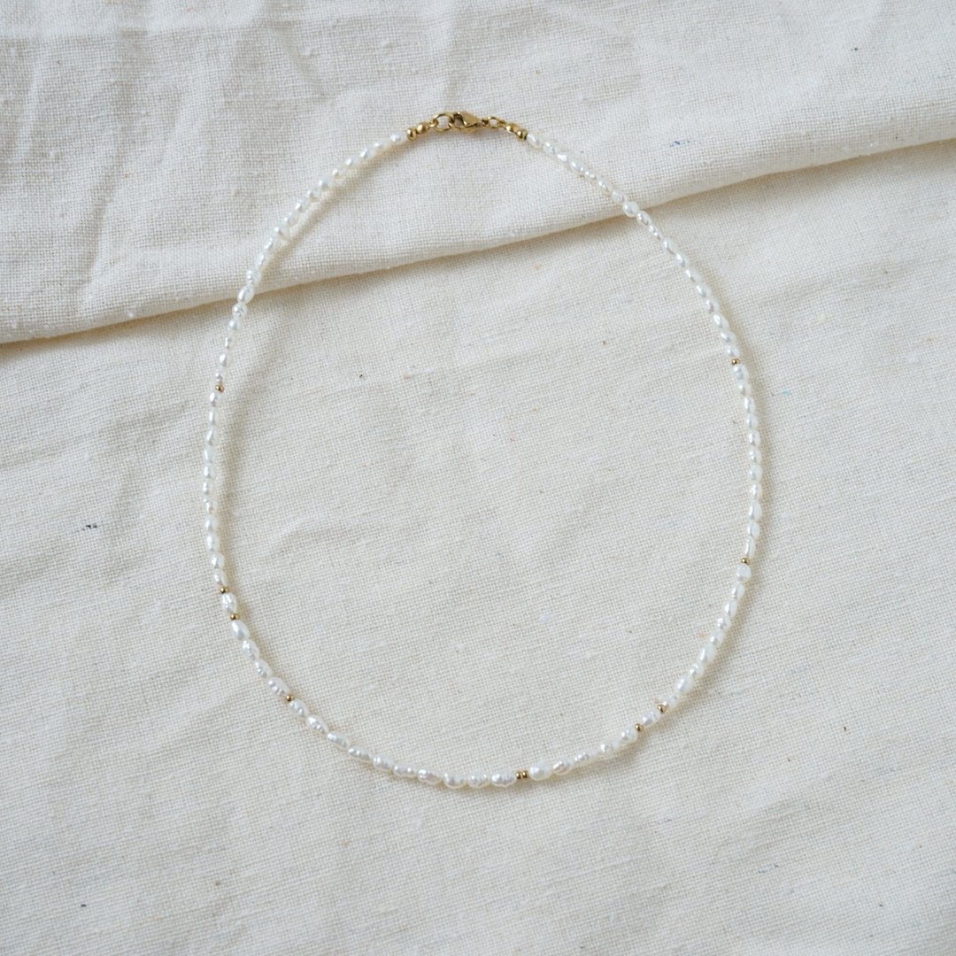 Keshi Pearl Necklace 医疗级不锈钢 或 14KGF - 项链 - 珍珠 白色