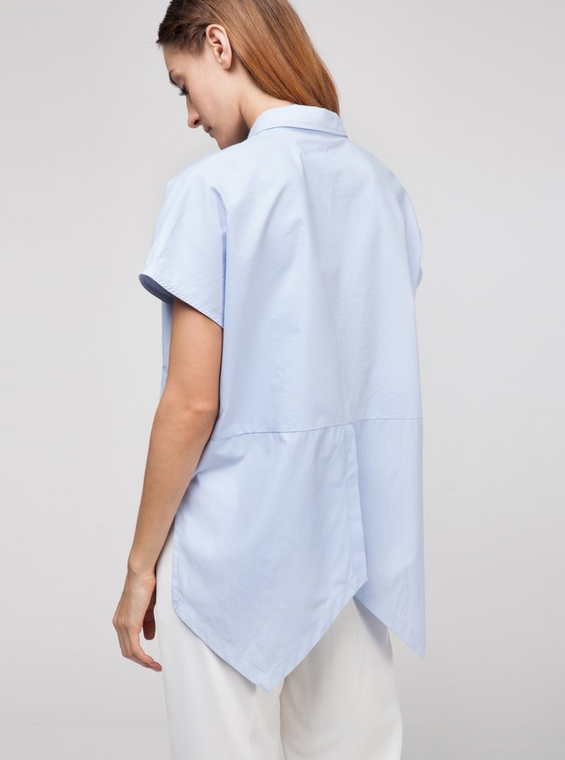 Blue Japanese Cotton Penguin Shirt - 女装上衣 - 棉．麻 蓝色