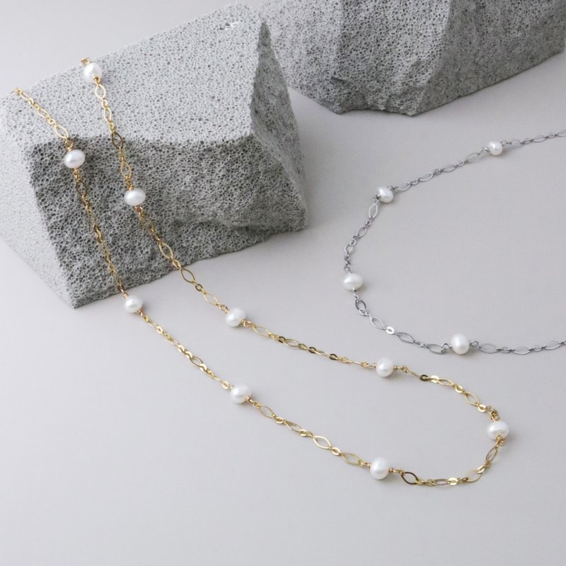 【设计师FORME系列】优雅。叶型珍珠项链 - 项链 - 不锈钢 金色