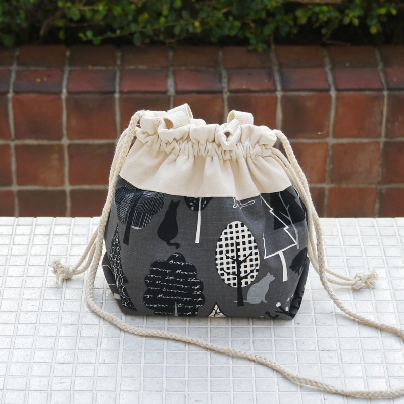 三合一肩背/斜背/手提束口水桶包 ~ 森林里的猫咪 (A99) RS - 侧背包/斜挎包 - 棉．麻 灰色