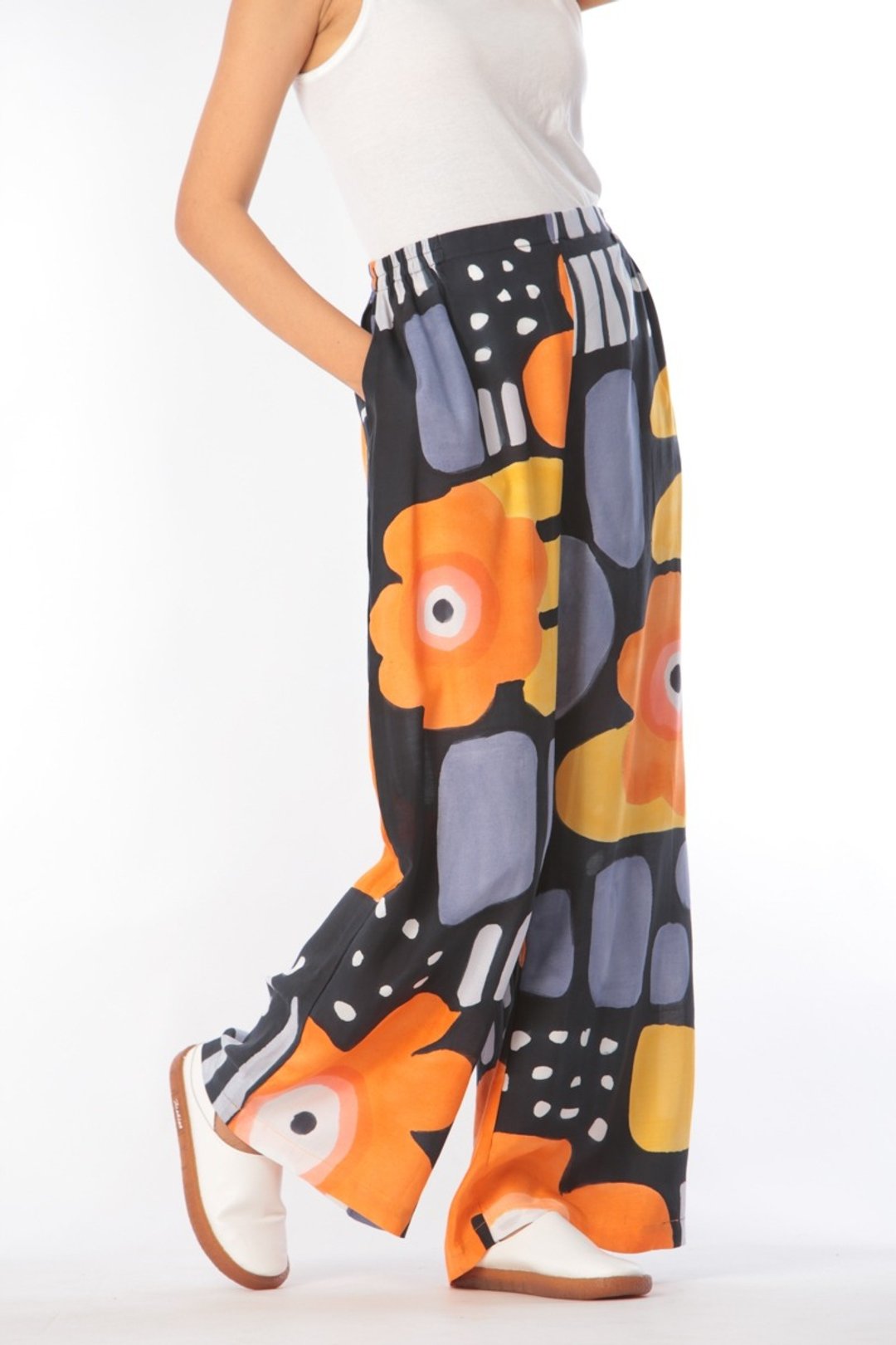 Long Pant Cotton Rayon Hand Paint Free Size For Summer Beach - 中性裤装 - 棉 黑色