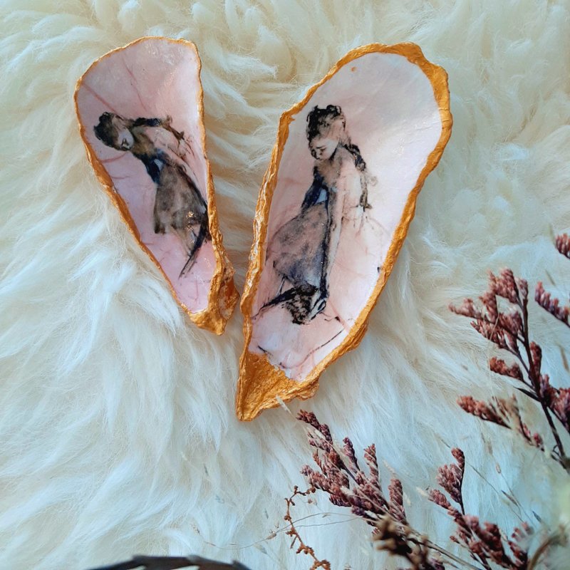 Degas and Dancer | Oyster Shell Ring Dish | Ocean Trinket Tray - 摆饰 - 其他材质 粉红色