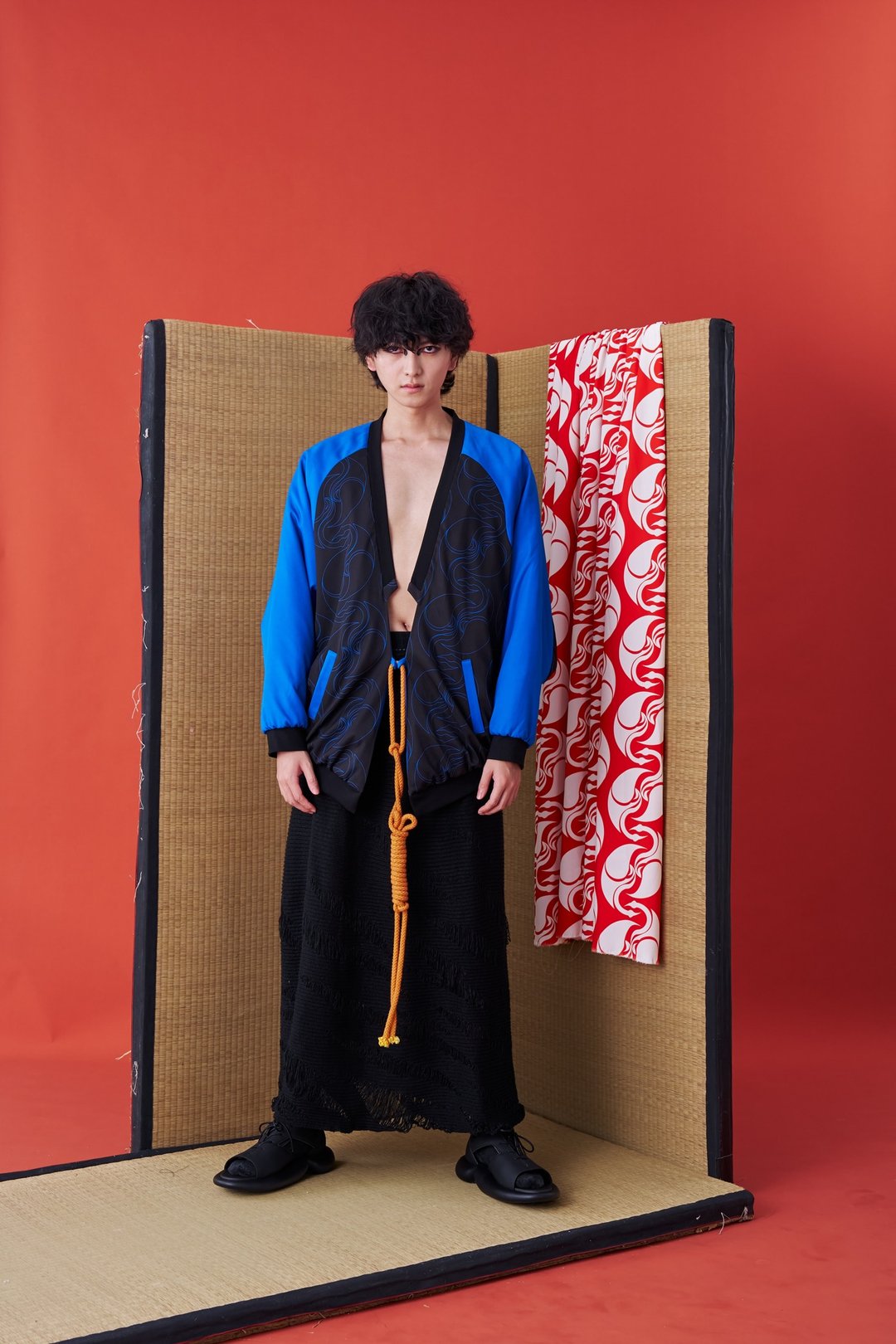 铺棉外套/棒球外套/日式羽织/家纹印花/24AW-INF - 男装外套 - 聚酯纤维 蓝色