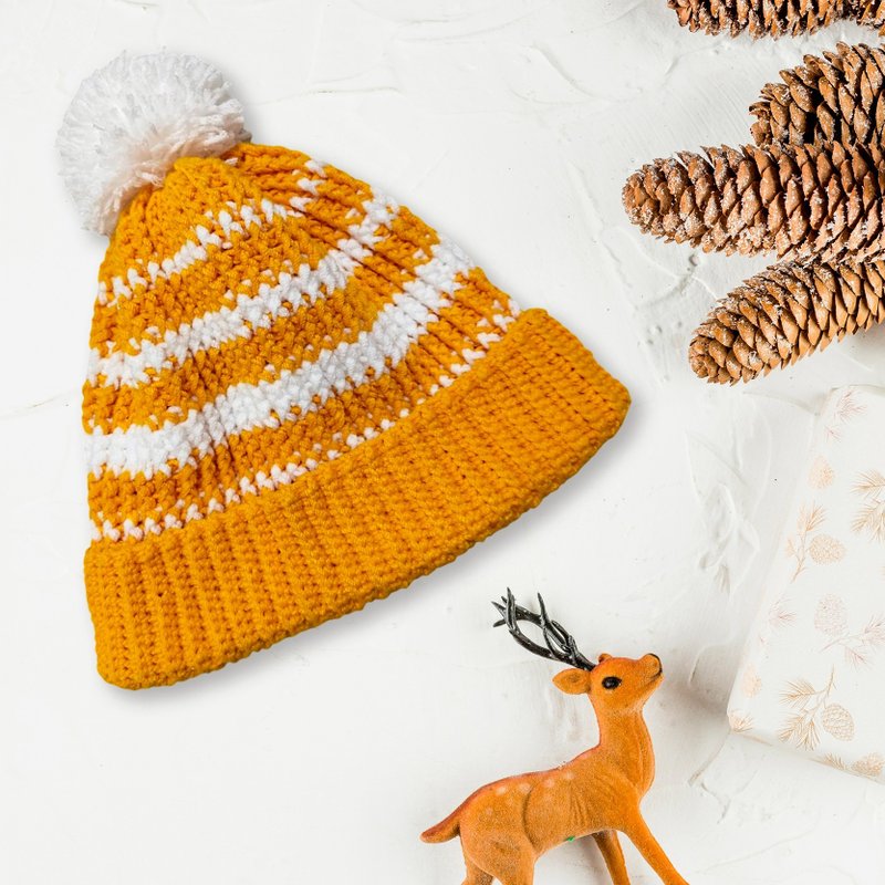 渐层柳橙汁 手作编织帽 创意毛帽 交换礼物 圣诞礼物 文创设计 - 帽子 - 棉．麻 橘色