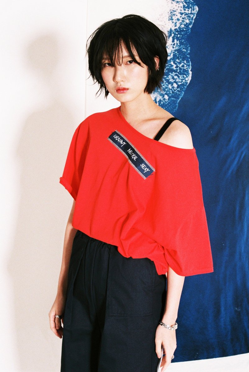 ◊ OVER SIZE T-SHIRT ◊/ (红) - 女装 T 恤 - 棉．麻 红色