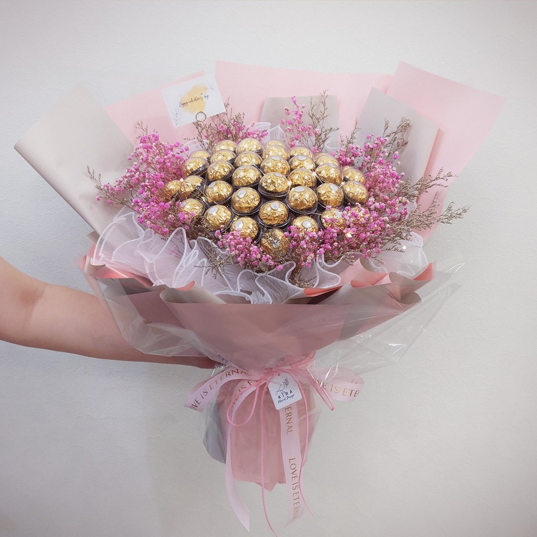 Love you forever 金莎花束 (40颗) 永生花 情人节花束 生日礼物 - 干燥花/捧花 - 植物．花 粉红色